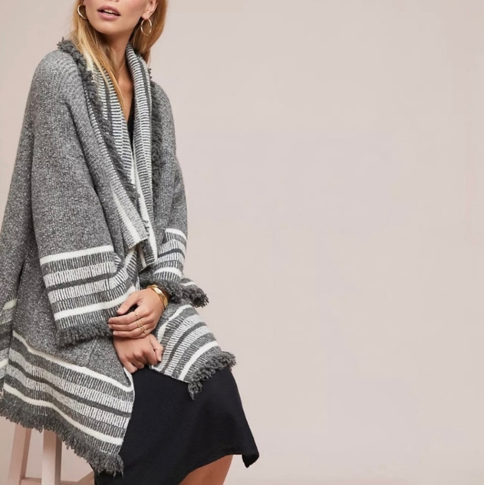 Anthropologie Oversized Fringe Western Sweater Cardigan Kimono